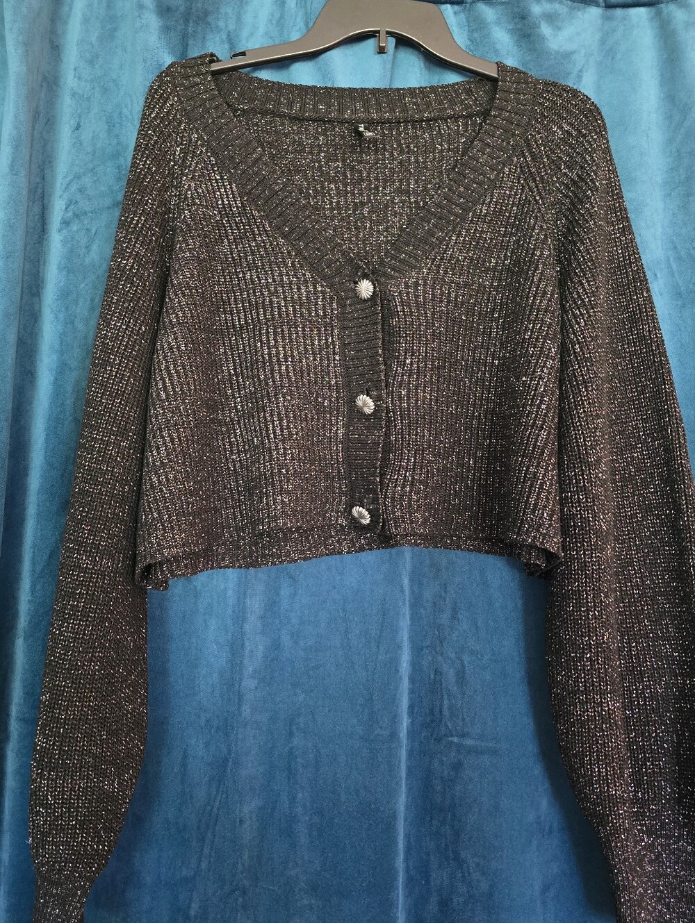 2Fly Western Metallic Knit Cropped Cardigan Concho Buttons